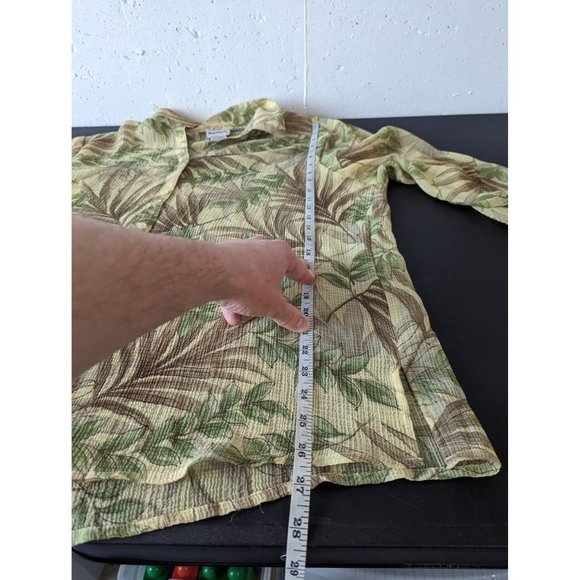 Bonworth Women's Leaf Printed Sheer Button Up Shirt Size Large Tropical Summer - Picture 8 of 8